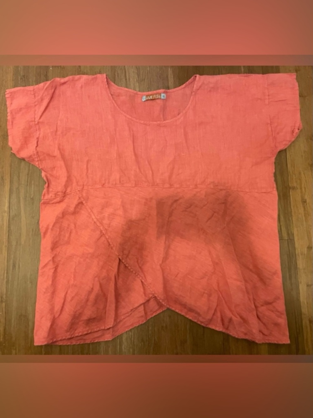 Bluefish Blouse Top Coral 1XL Linen Vintage Boho Lagenlook Beach Vacation